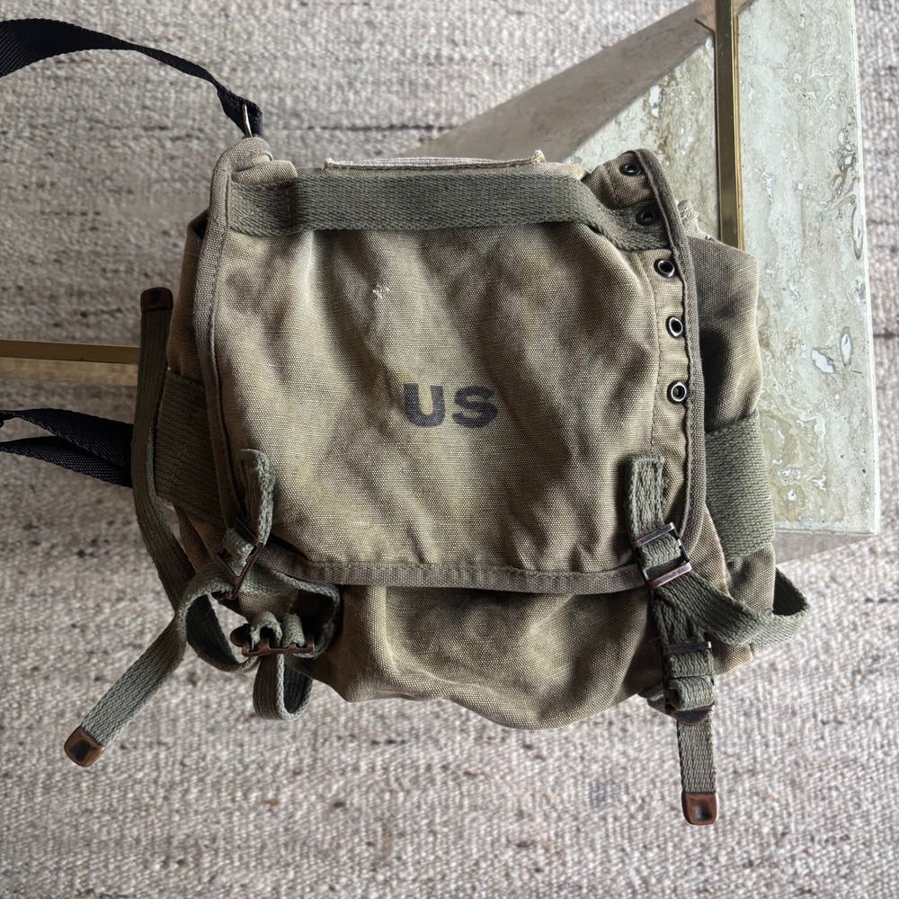 Military Field Bag Unisex Small Olive Drab Fair Distressed Canvas US Stencil